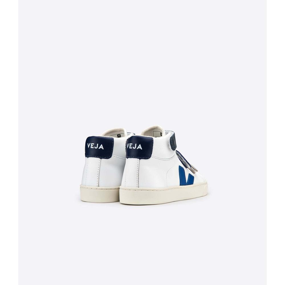 Kids' Veja ESPLAR MID LEATHER High Tops White/Blue | SG 683YXF